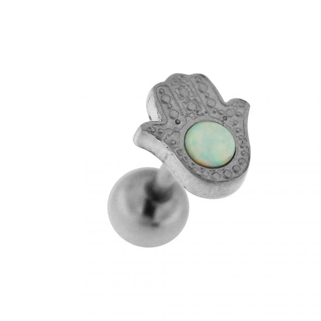 316L Surgical Steel Hamsa with Opal Stone Cartilage Ear Stud - Monster Piercing
