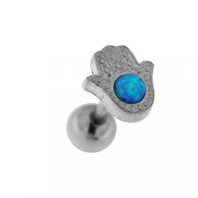 316L Surgical Steel Hamsa with Opal Stone Cartilage Ear Stud - Monster Piercing