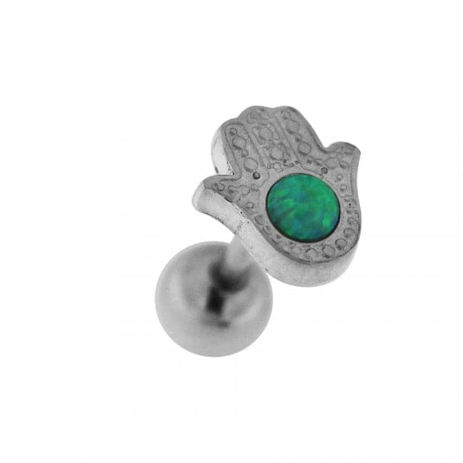 316L Surgical Steel Hamsa with Opal Stone Cartilage Ear Stud - Monster Piercing