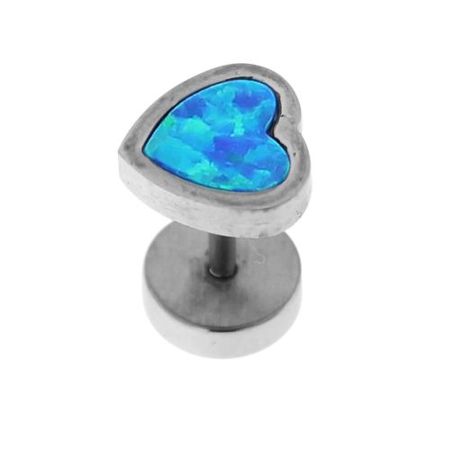 316L Surgical Steel Heart Pattern Opal Stone Fake Ear Plug - Monster Piercing