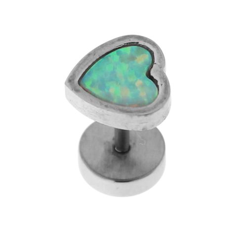 316L Surgical Steel Heart Pattern Opal Stone Fake Ear Plug - Monster Piercing