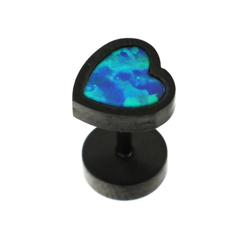316L Surgical Steel Heart Pattern Opal Stone Fake Ear Plug - Monster Piercing