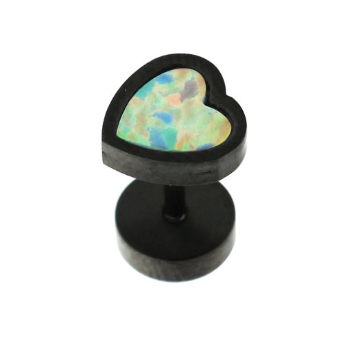 316L Surgical Steel Heart Pattern Opal Stone Fake Ear Plug - Monster Piercing