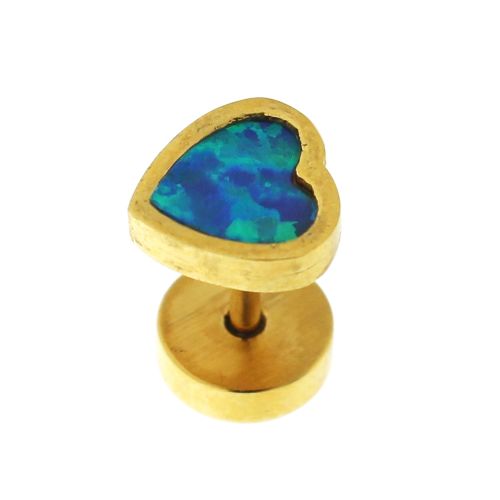 316L Surgical Steel Heart Pattern Opal Stone Fake Ear Plug - Monster Piercing