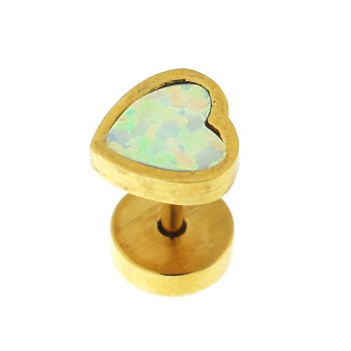 316L Surgical Steel Heart Pattern Opal Stone Fake Ear Plug - Monster Piercing