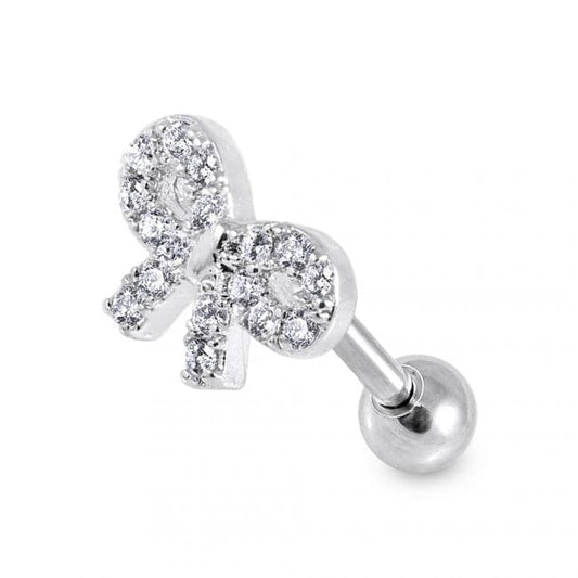 316L Surgical Steel Clear Gem Bow Top Cartilage Ear Stud - Monster Piercing