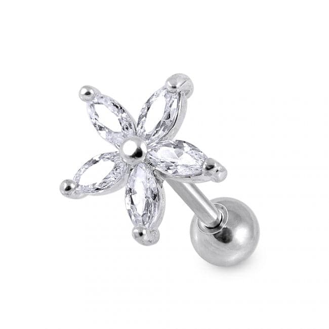 316L Surgical Steel Flower Clear Gem Top Cartilage Helix Tragus Piercing Ear Stud - Monster Piercing