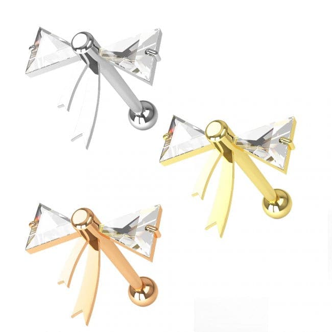 316L Surgical Steel Jewelled Bow Tie Ear Stud - Monster Piercing