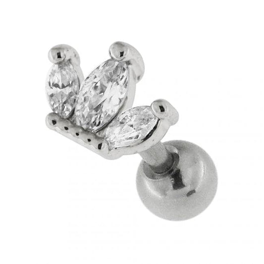 316L Surgical Steel Jewelled Crown Ear Stud - Monster Piercing