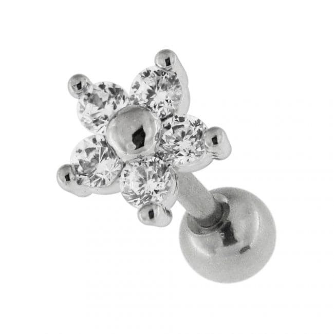 316L Surgical Steel Flower Fancy Jewelled Ear Stud - Monster Piercing