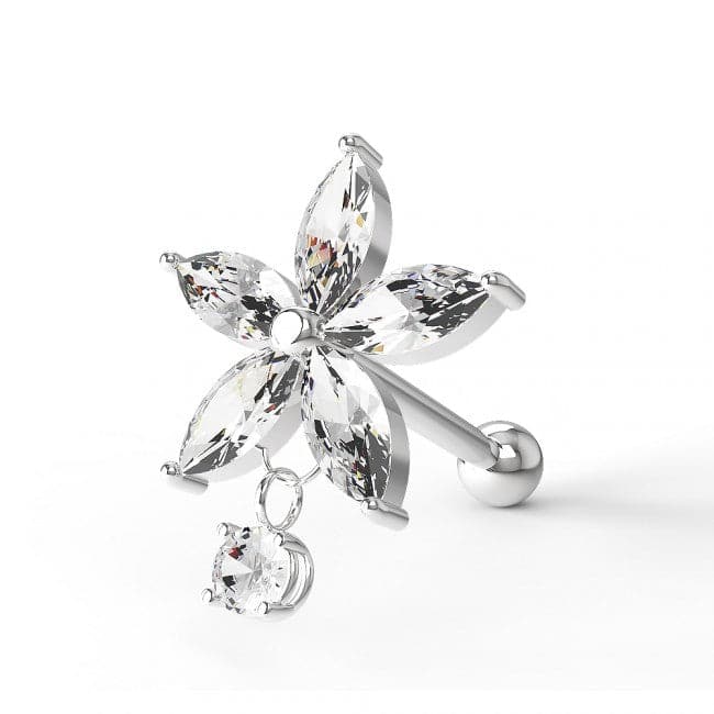 316L Surgical Steel Flower with Dangling CZ Ear Stud - Monster Piercing