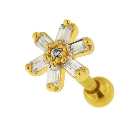 316L Surgical Steel Square Crystal Flower Ear Stud - Monster Piercing