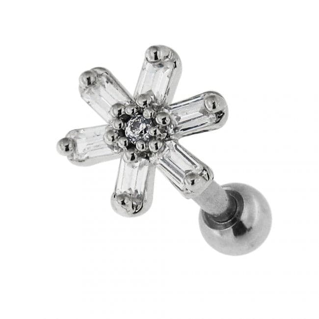 316L Surgical Steel Square Crystal Flower Ear Stud - Monster Piercing