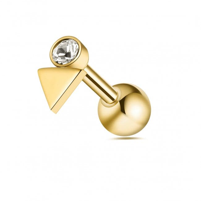 316L Surgical Steel Round CZ Jewelled Triangle Ball Back Cartilage Ear Stud - Monster Piercing