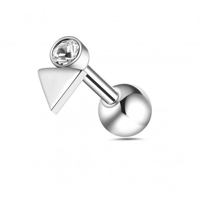 316L Surgical Steel Round CZ Jewelled Triangle Ball Back Cartilage Ear Stud - Monster Piercing