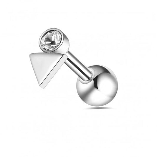 316L Surgical Steel Round CZ Jewelled Triangle Ball Back Cartilage Ear Stud - Monster Piercing