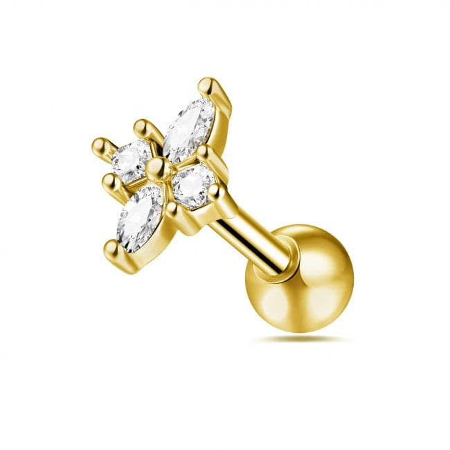 925 Sterling Silver Jewelled Floral Flower Cartilage Helix Tragus Piercing Ear Stud - Monster Piercing