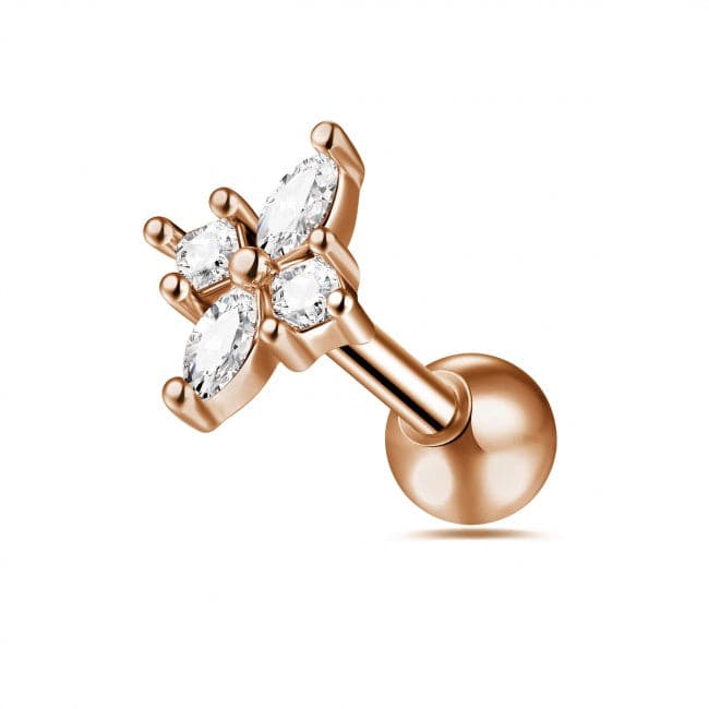 925 Sterling Silver Jewelled Floral Flower Cartilage Helix Tragus Piercing Ear Stud - Monster Piercing