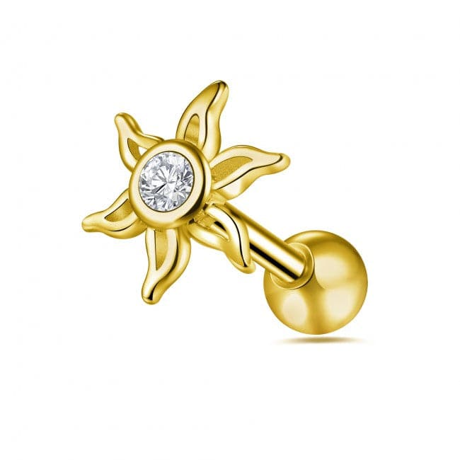 316L Surgical Steel Jewelled Sun Ball Back Cartilage Ear Stud - Monster Piercing