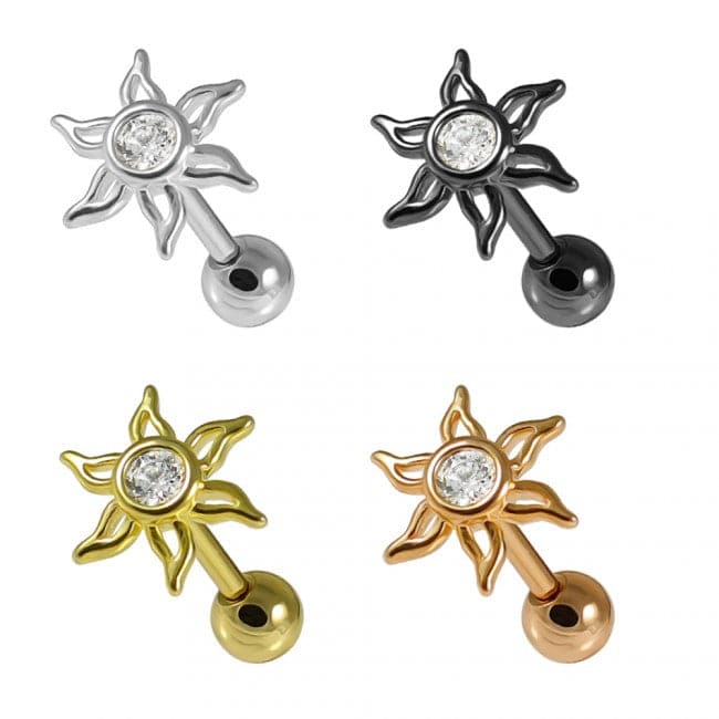 316L Surgical Steel Jewelled Sun Ball Back Cartilage Ear Stud - Monster Piercing