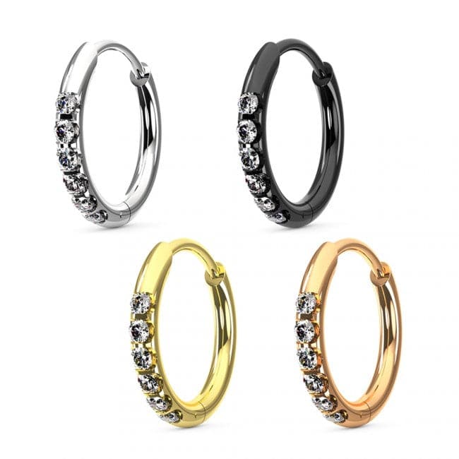 316L Surgical Steel Micro Jewelled Hinged Huggie Hoop - Monster Piercing