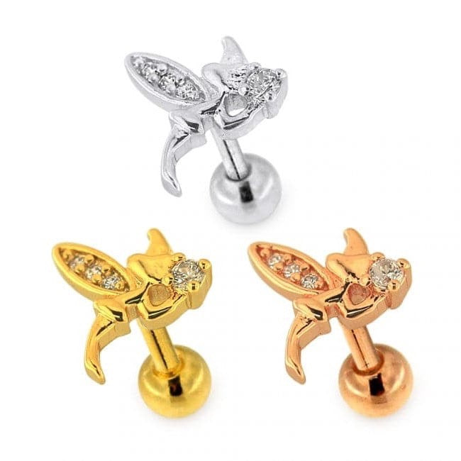 316L Surgical Steel Micro Jewelled Witch with Wings Ear Stud - Monster Piercing