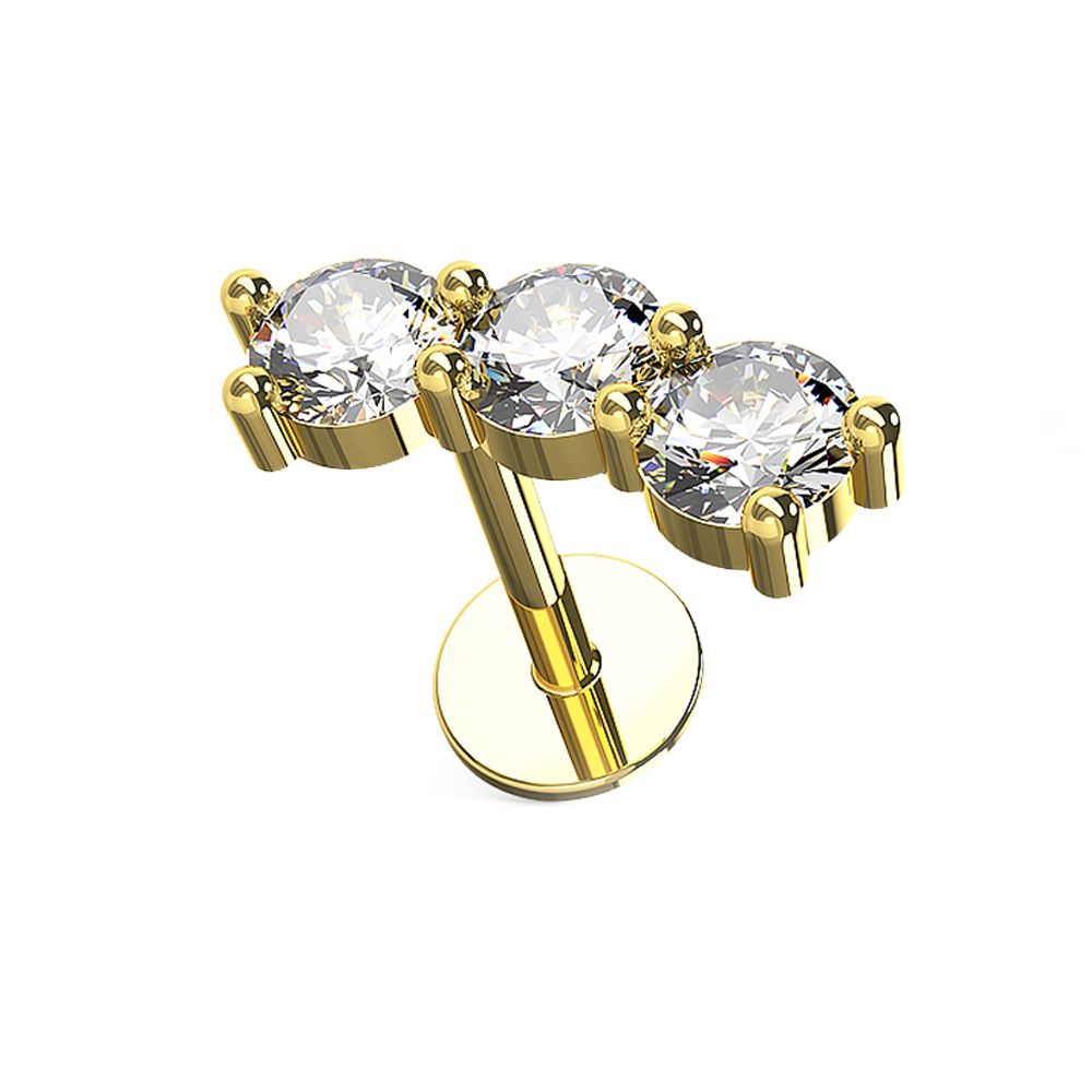 316L Surgical Steel Triple CZ Stone Curved Ear Stud - Monster Piercing