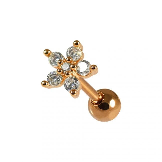 316L Surgical Steel Jewelled Pentas Flower Cartilage Ear Stud - Monster Piercing