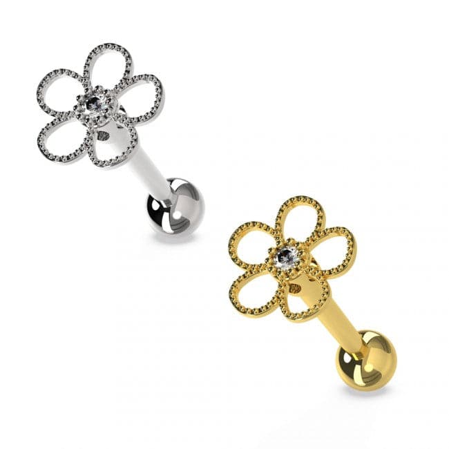 316L Surgical Steel Jewelled Daisy Cartilage Ear Stud - Monster Piercing