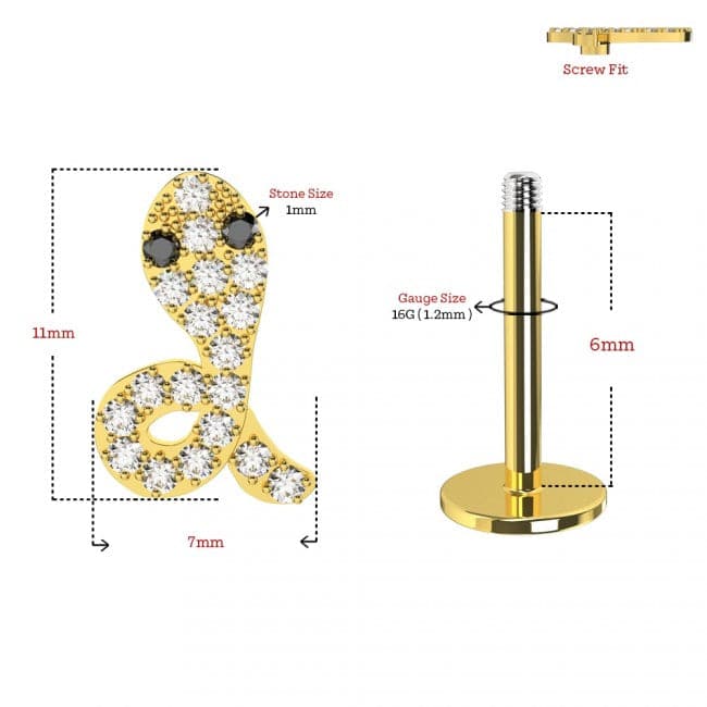 316L Surgical Steel Jewelled Snake Ear Stud - Monster Piercing