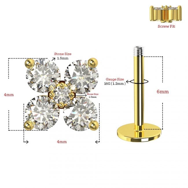 316L Surgical Steel CZ Jewelled Tiny Flower Ear Stud - Monster Piercing