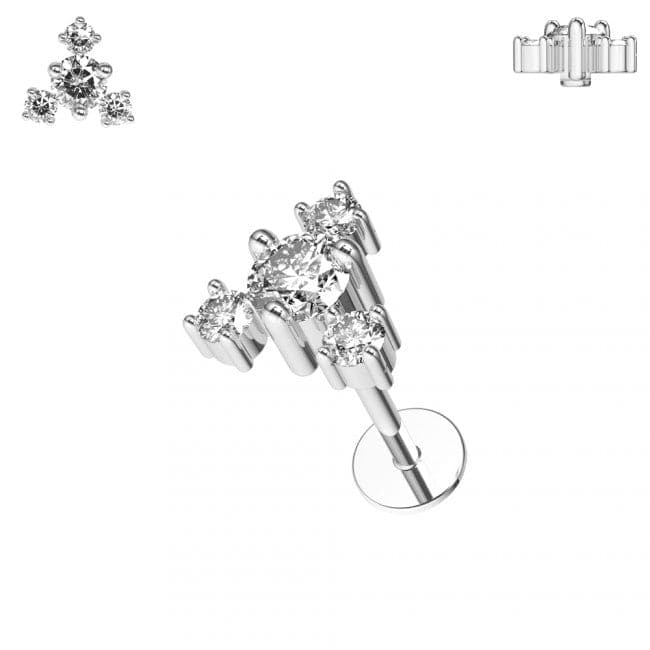 316L Surgical Steel Jewelled Trinity Cartilage Ear Stud - Monster Piercing