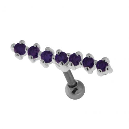 925 Sterling Silver 7 Stones Cartilage Stud - Monster Piercing