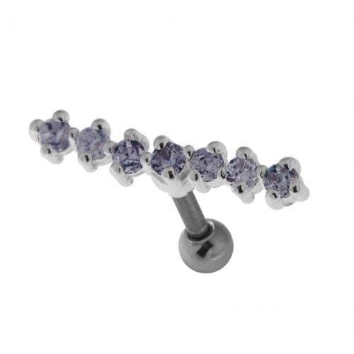 925 Sterling Silver 7 Stones Cartilage Stud - Monster Piercing