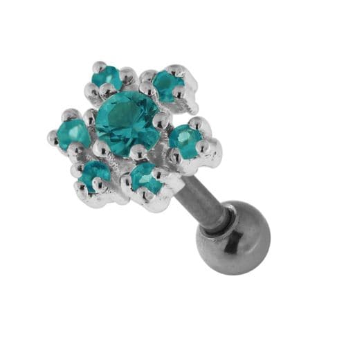 925 Sterling Silver Jewelled Flower Cartilage Ear Stud - Monster Piercing