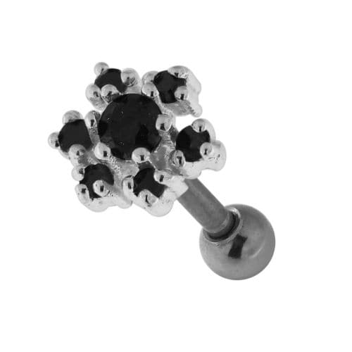 925 Sterling Silver Jewelled Flower Cartilage Ear Stud - Monster Piercing