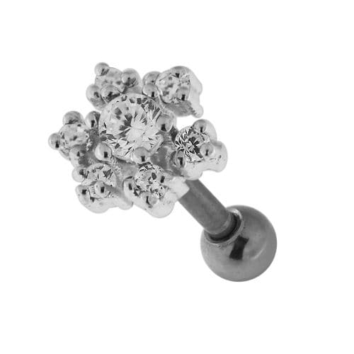 925 Sterling Silver Jewelled Flower Cartilage Ear Stud - Monster Piercing