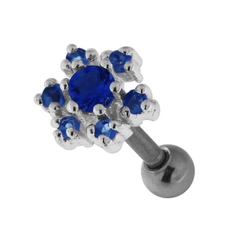 925 Sterling Silver Jewelled Flower Cartilage Ear Stud - Monster Piercing