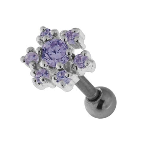 925 Sterling Silver Jewelled Flower Cartilage Ear Stud - Monster Piercing