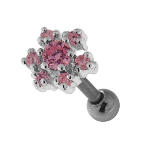 925 Sterling Silver Jewelled Flower Cartilage Ear Stud - Monster Piercing