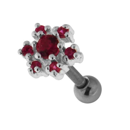 925 Sterling Silver Jewelled Flower Cartilage Ear Stud - Monster Piercing