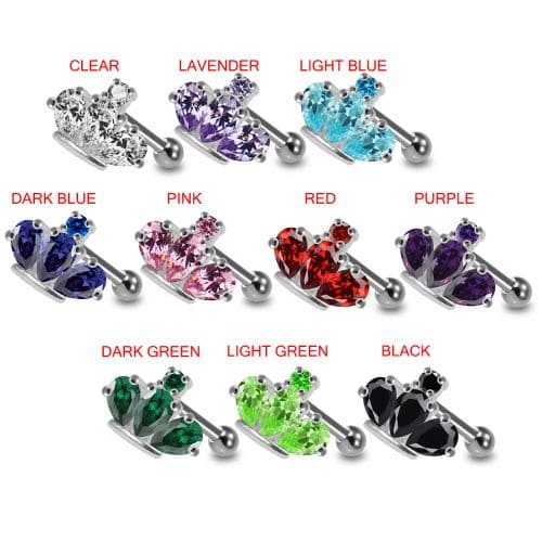 925 Sterling Silver Jewelled Crown Cartilage Ear Stud - Monster Piercing