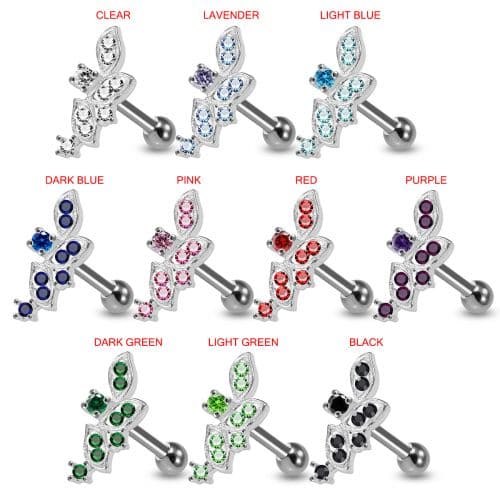 925 Sterling Silver CZ Jewelled Floral Cartilage Ear Stud - Monster Piercing
